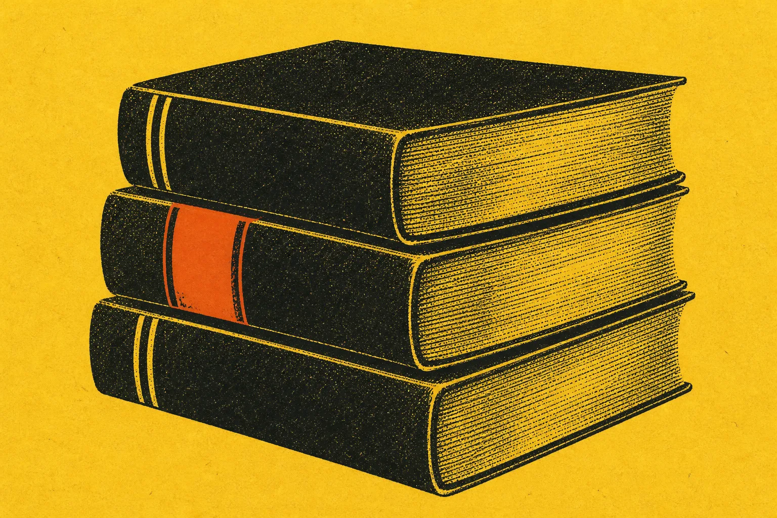 One-ink illustration of a stack of thick closed telephone directories