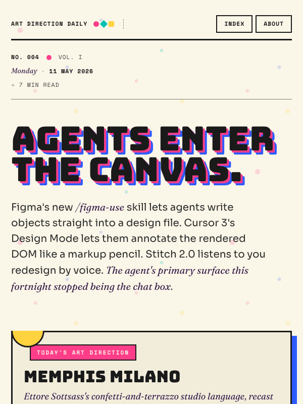 Issue 004 — Agents enter the canvas.