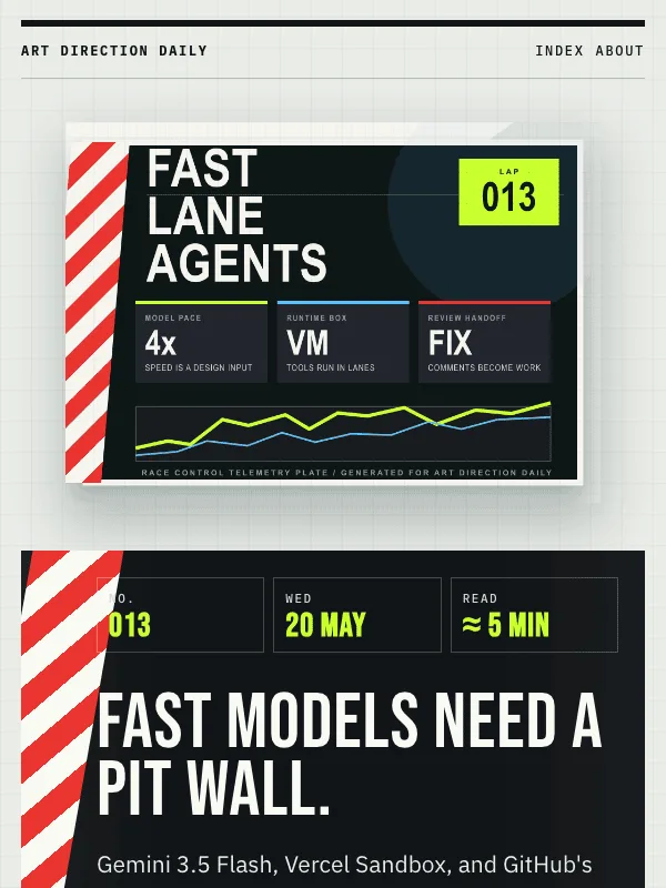 Issue 013 — Fast models need a pit wall.