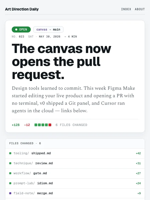 Issue 023 — The canvas now opens the pull request.