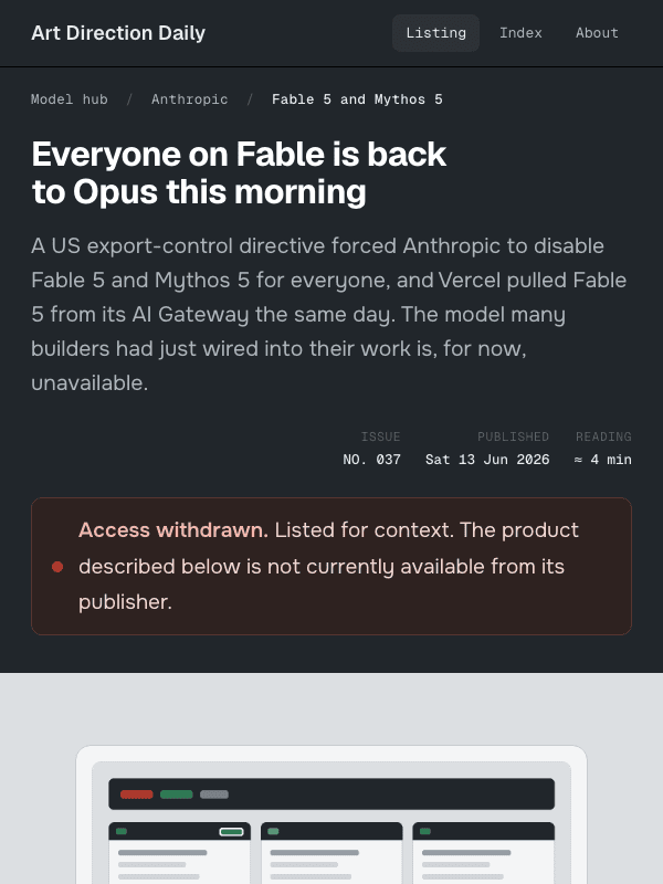 Issue 037 — Everyone on Fable is back to Opus this morning