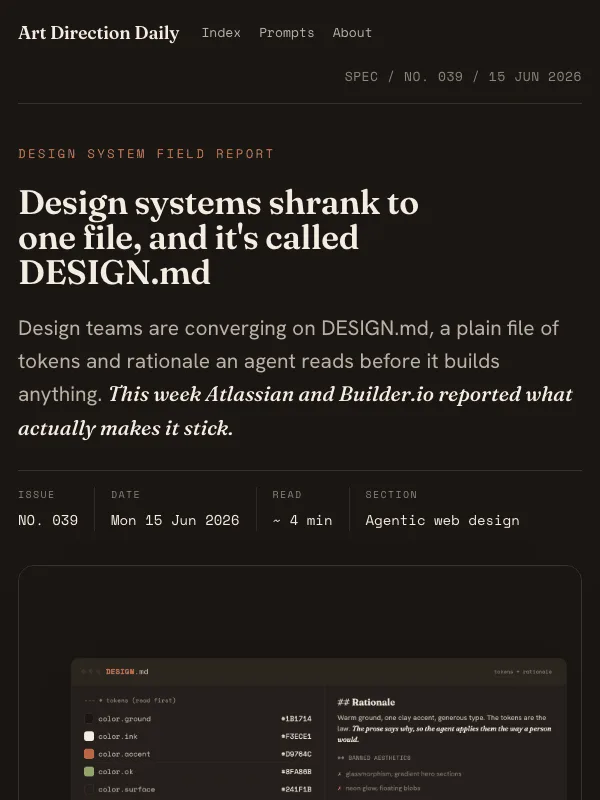 Issue 039 — Design systems shrank to one file, and it's called DESIGN.md