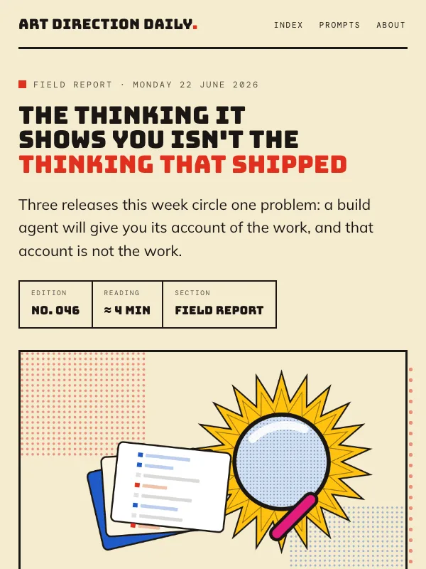 Issue 046 — The thinking it shows you isn't the thinking that shipped