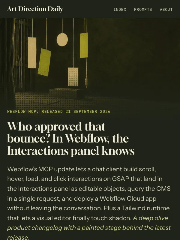 Issue 136 — Who approved that bounce? In Webflow, the Interactions panel knows