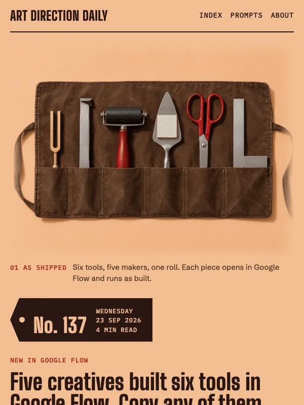 Issue 137 — Five creatives built six tools in Google Flow. Copy any of them