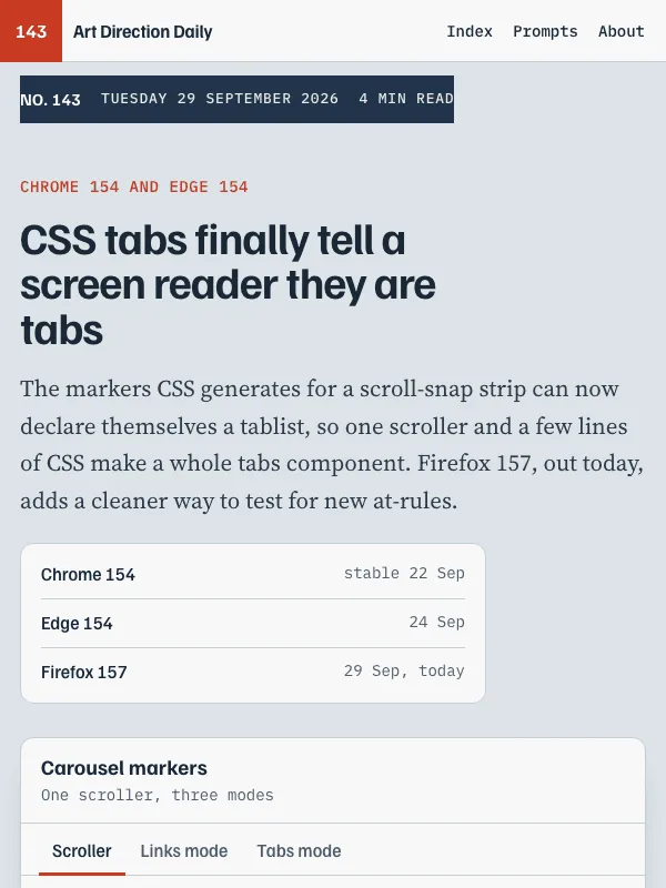 Issue 143 — CSS tabs finally tell a screen reader they are tabs